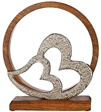 Corazón corazón tumbado grande y pequeño madera de mango aluminio aprox. 24 x 5 x 26 cm