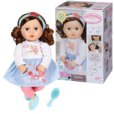 Baby Annabell Sophia brünett 43cm, weiche Puppe mit Langen braunen Haaren, inkl. Puppenkleidung, Haarband und Bürste, 707234 Zapf Creation