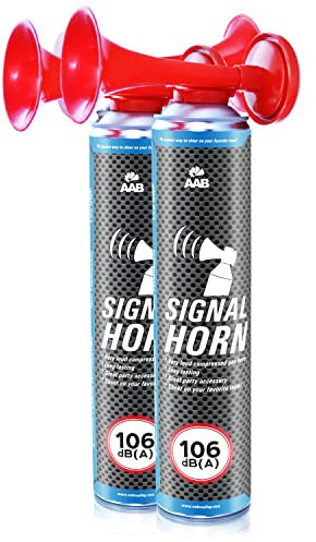 2x AAB Signal Horn - Tromba ad Aria Compressa, Fino a 320 Segnali Brevi, Avvisatore Acustico Molto Rumorosa, Clacson Tromba per Feste, Trombette, Air Horn con Gas Non Infiammabile