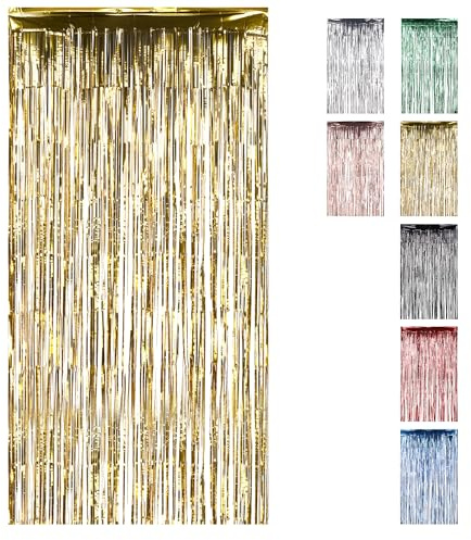 Trimming Shop 1,0 m x 2,0 m Gold Lametta Folie Fransenvorhänge, Hintergrund Luftschlangen Hintergrund, Fotoautomaten Requisiten, Metallic Lametta