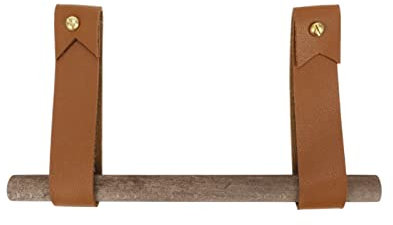 HEVSTIL Leder-Wandhaken mit Holzstab, Leder-Handtuchhaken, Handtuchhaken, Wandbehang, Handtuchhaken, Küche, Bad, Handtuchhalter, Kleiderbügel, Leder, Wandtuchhaken für Badezimmer, Küche, Braun