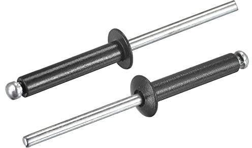 sourcing map Aluminium-Blindnieten, 4 mm x 20 mm, offenes Ende, flacher runder Kopf zum Verbinden von Metallplatten, schwarz, 200 Stück
