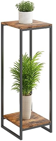JEPRECO Large Indoor Plant Stand, Modern 2-Tier Plant Shelves, Corner Flower Pot Organizer for Living Room, Balcony, Patio and Garden, Rustic Brown, 34 inches (H)
