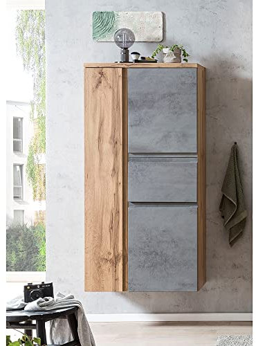 Lomadox Midischrank mit Schublade 65cm Wotan Eiche Nb. mit Beton Optik, B/H/T ca. 40/130/35 cm