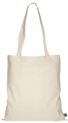 TEXXILLA 10er | 100er | 250er Pack Fairtrade Baumwolltasche - 14 Farben | mit Zwei Langen Henkeln | 38x42cm | Jutebeutel | Einkaufstasche | unbedruckt, Farbe:Natur, Menge:25