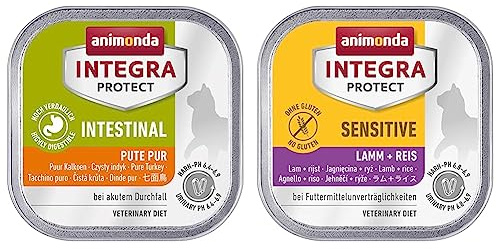 animonda Integra Protect Intestinal Katze, Diät Katzenfutter & animonda Integra Protect Katze Sensitive, Diät Katzenfutter, Nassfutter bei Futtermittelallergie, mit Lamm + Reis, 16 x 100 g