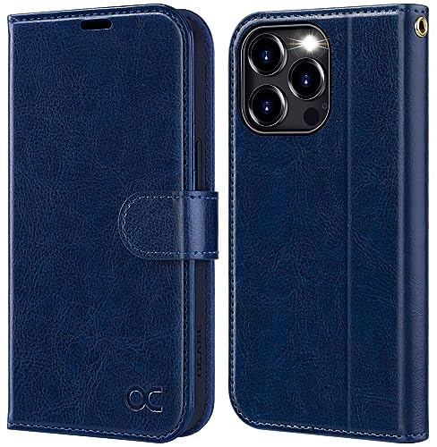 OCASE Kompatibel für iPhone 15 Pro Max Hülle Handyhülle [Premium PU Leder] [Kartenfach] [Standfunktion] RFID Schutzhülle Klapphülle Handytasche Lederhülle Blau | Kartenhalter, Ständer, stoßfeste TPU-Schale, Magnetverschluss, schützende Klapphülle, Blau
