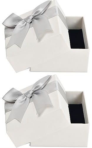 Wisebom 2 stycken liten presentask, vit presentkartong med lock, ringlåda presentförpackning med rosett, smycke presentlåda för kedja, armband, ringlåda, örhängen låda