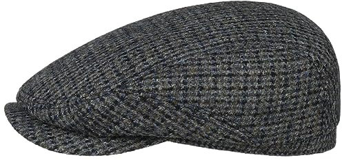 Stetson Brayton Harris Tweed Driver Flatcap Mehrfarbige Schirmmütze mit wärmender Schurwolle Handgefertigt in Deutschland Herren Herbst/Winter grau-blau 60 cm