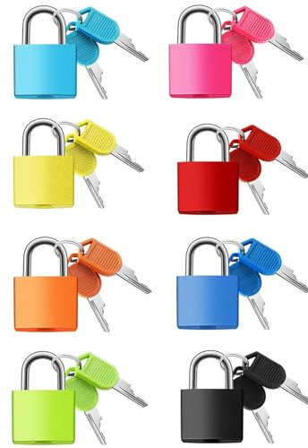 8 Stück Kofferschloss mit Schlüssel, Mini Vorhängeschlöss mit Schlüssel, Bunt Gepäckschlösser, Kleine Gepäckschloss Sicherheitsschloss für Gepäck, Tasche, Reisekoffer, Kabinett