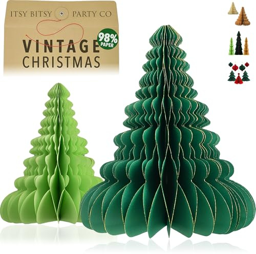 Premium Wiederverwendbare Weihnachtsdeko - Tischdeko Weihnachten/Deko Weihnachten - Papier Weihnachtsbaum Deko - Weihnachtsdeko Innen, Weihnachtsdeko Tisch (Stil 3 (grün))