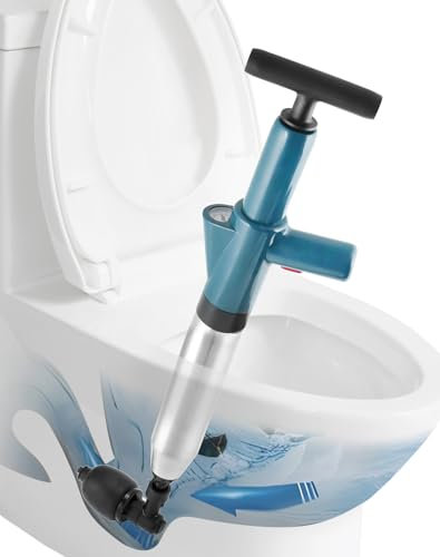 QWORK® Toilet Plunger Kit, High Pressure Plunger Unblocker with Pressure Barometer for Unblocking Toilet/Sink/Floor Drain/Pipe Clog, Includes 4 Replaceable Heads