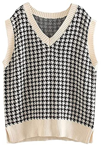 Wollweste Damen, Lang Gestreift V Ausschnitt Damenpulli Strickpullunder Kurz Warm Ärmellos Sweater Vest Strickweste Pullunder Winter Baumwolle Pullover Pullover Vest