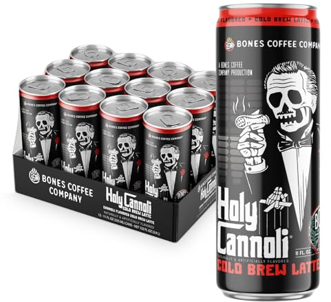 Bones Coffee Company Holy Cannoli Latte Baked Cannoli Flavored Coffee, Medium Roast Ready To Drink Iced Coffee in Can, 11 Fl Oz Can (12 Pack)