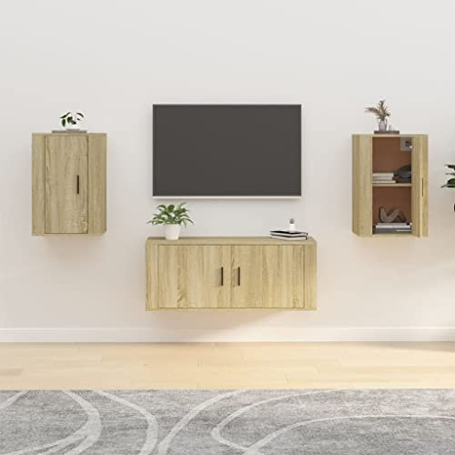TV-Wandschränke, Medienwand Lowboard hängend TV lowboard Unterhaltung Schränke Geeignet für Küche Büro Schlafzimmer Wohnung 2 STK. Sonoma-Eiche 40 x 34.5 x 60 cm