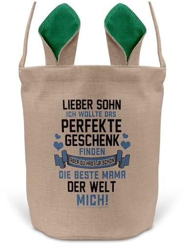 22Feels Sohn Osterkorb von Mama Kinder mit Henkel Ostergeschenk Tragetasche Ostern Deko Osternest Körbchen Hasenohren (Beige/Grün)