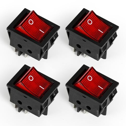 DEWIN Wippschalter, 4 Stück 4-poliger EIN/AUS-Schalter Snap-In-Wippschalter mit rotem Licht AC 20A/125V 15A/250V Kippschalter