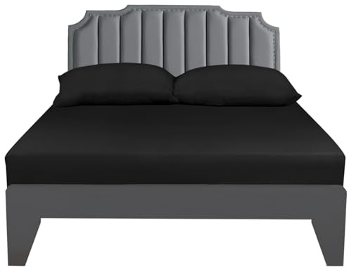 Lirex European Single Fitted Sheets 90x200,100% Cotton 300 Thread Count Soft Breathable Deep Pocket up to 12 / 30cm,Black