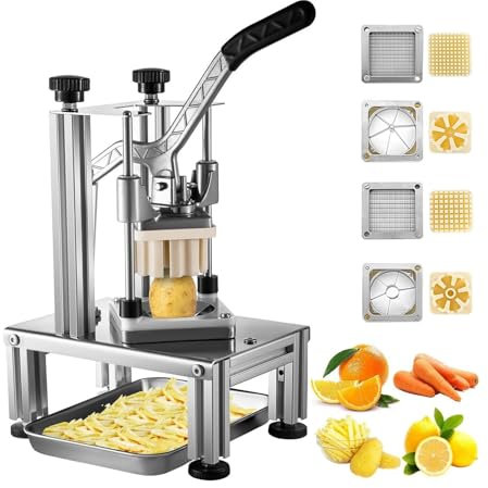 Tagliapatate Manuale for Frutta con 4 Lame, Tagliapasta for Patate Fritte da 9 mm 12 mm Lama for togliere il torsolo di Mele Piedini Antiscivolo Tagliaverdure Manuale Piastra in Acciaio Inossidabile f