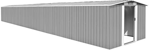 Bulliing Gerätehaus Fahrradschuppen GartengeräTehaus GartenhüTte GeräTeschuppen GeräTebox Garten Grau 257x990x181 cm Verzinkter Stahl