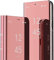 SIYOPINPFY Compatible With Samsung Galaxy A22 5G Case, Clear View with Glitter Plating Mirror Makeup Flip Stand Shockproof Full Body Protective Phone Case for Samsung A22 5G, Mirror Rose Gold