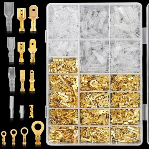 1000 Stück Kabelschuhe Set, Kabelschuhe Flachstecker, Flachsteckhülsen Set 2,8mm/4,8mm/6,3mm, M3/M4/M5/M6 Ringkabelschuhe, Flachsteckhülsen mit Isolierhülse Sortiment Kit Für Elektrische