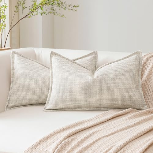 Artscope 2er Set Kissenbezüge Einfarbig Wurfkissenbezug Leinen Kissenbezug 40x60 cm Moderne Kissenhülle Dekokissen Sofakissen für Wohnzimmer Schlafzimmer Zuhause Dekor Beige