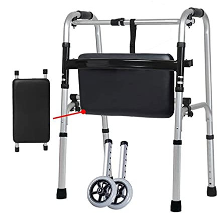 ZXXDSMYF Gehgestell, Gehwagen mit Rädern, für Behinderte, mit Sitz, zusammenklappbarer Gehwagen, Gehhilfe für ältere Menschen, höhenverstellbar, Aluminium, leicht, Sehnsucht nach Komfort, Jahrestag