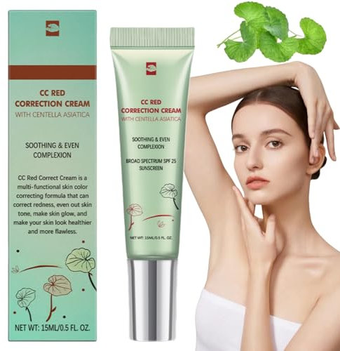CC Red Correct With Centella Asiatica - Color Correcting Lightweight Skin Perfector Cream, Tinted Moisturizer With SPF 25, Full Coverage Foundation and Sunscreen