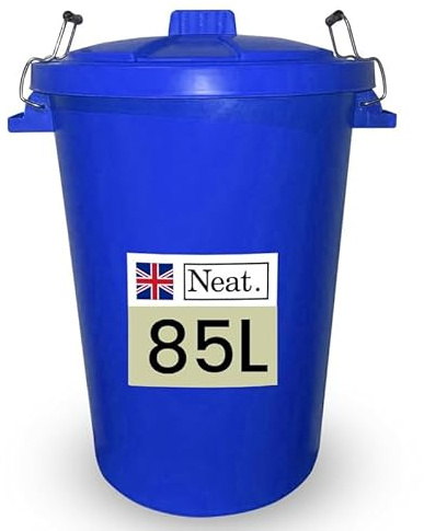 Neat. Extra Large Plastic Dustbin with Clip Locking Lid - Heavy Duty Garden Bin for Rubbish, Recycling, Animal Feed, and Storage, 85 Litre, Dark Blue, Pack of 1