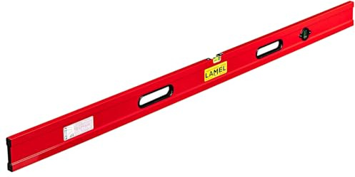 LAMEL Niveau règle 150 cm avec bulles et 2 poignées en aluminium rouge, profil renforcé.