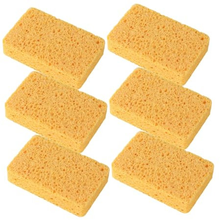 Cabilock 6pcs Kitchen Cleaning Sponge Set, Yellow 2.5cm Thick Sturdy Household Dishwashing and Wok Scrub Sponges for Daily Use