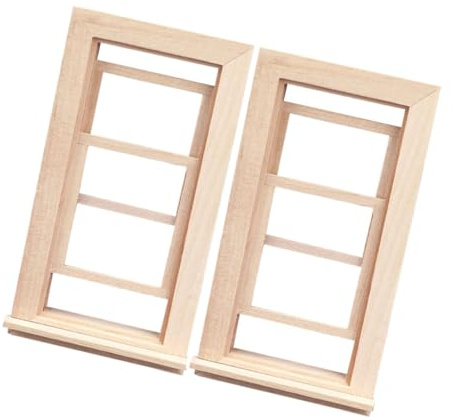 Toyvian 2piezas Ventanas y Puertas De Madera Miniatura Inacabadas para Casa De Muñecas Escala Marcos De Ventana