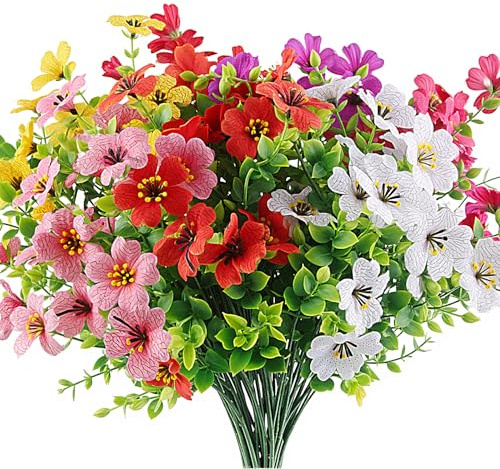 CIYIN 7 Piezas de Flores Artificiales, Arbustos Resistentes a los Rayos UV, Plantas Artificiales Decorativas, Flor Falsa para Interiores y Exteriores, para Decoración de Jardín, Hogar, Balcón
