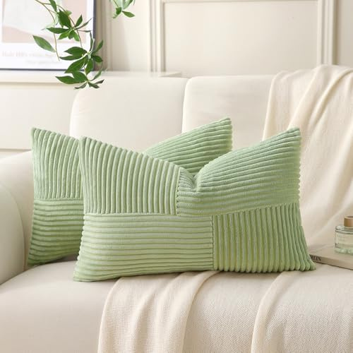 Yosodeko 2er Set Kordsamt Kissenbezug 30x50 Salbeigrün, Flauschig Boho Kissenhülle Kissenbezüge Sofakissen Couchkissen Dekokissen Zierkissenbezug Weich Deko für Couch Bett Sofa Wohnzimmer