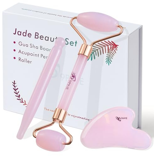 9 9PINE Valentines Day Gifts for Women,Wife,Girls,3-in-1 Gua Sha & Jade Roller Facial Tools Set -Jade Roller & Gua Sha Kit& Facial Massage PenFacial Massage Device for Skincare, Best Gift (Pink)