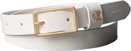 Calvin Klein Donna Cintura Square Buckle Loop 2,5 cm con Logo, Bianco (White Alyssum/Antique Light Gold), 115 cm
