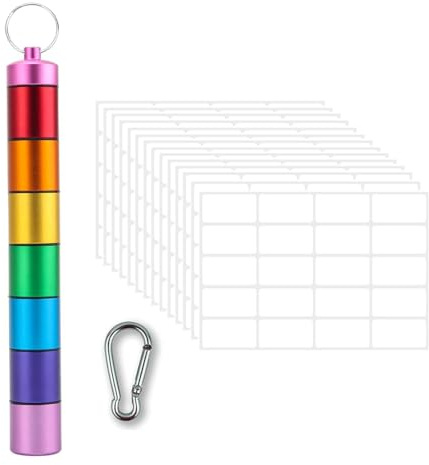 KEMUZ Pillendose Schlüsselanhänger, Edelstahl Pillenbox Wasserdicht, Klein Für Unterwegs, 7 Fächer, Ideal Für Reisen, Outdoor & Notfallmedizin (1 Stück)​