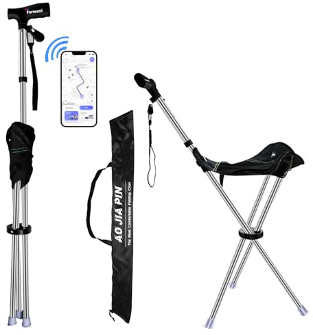 AoJiaPin Folding Walking Cane with Seat for Seniors Adults,Lightweight Height Adjustment Cane Seat,Supports Up to 220lbs Crutch Chair,Anti-Slip Cane Chair Walking Stick for Camping,Black,1 Set