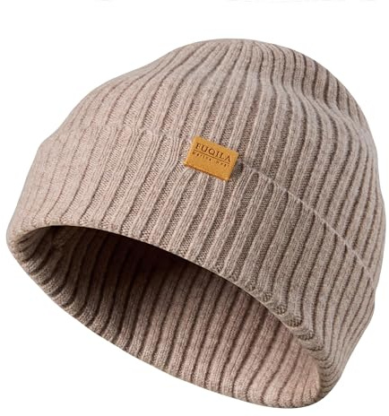 FUQILA 100% Superfeine MerinoWolle Mütze, Klassische Wollmütze, Thermo Beanie, Warme Wintermütze für Damen & Herren (DE/NL/SE/PL, Alphanumerisch, Einheitsgröße, 61, Helles Kamel)