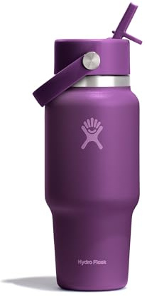 Hydro Flask Travel Water Bottle - Insulated Stainless Steel - Wide Straw Lid, Non Spill, Leakproof in 24 Oz Beachplum Purple