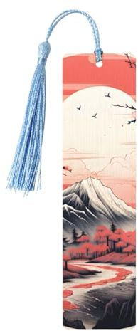 Japanisches Fuji-Lesezeichen Kirschblüten-Sonne Holz-Lesezeichen mit Quaste, Lesezeichen für Frauen und Männer, Lese-Seitenmarkierungen, Geschenke für Buchliebhaber