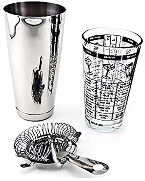 BOSHYUM Set di 3 Shaker per Cocktail Boston Shaker in Vetro Argentato, Kit da Barista con Filtro, Accessori da Bar per la casa da 700/400 ml