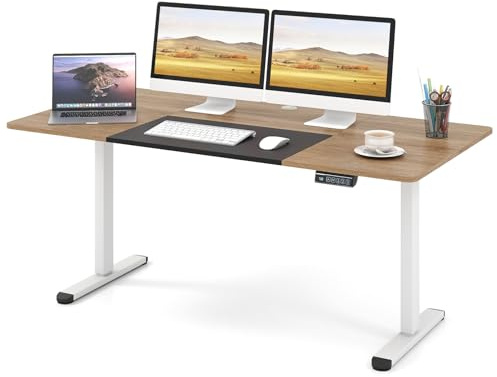 GIANTEX Bureau Electrique Réglable en Hauteur 140 x 70 cm, Bureau Informatique, Fonction Mémoire, Design Anti-Collision, Fonction de Verrouillage Enfant, Table Électrique pour Chambre (Naturel Foncé)