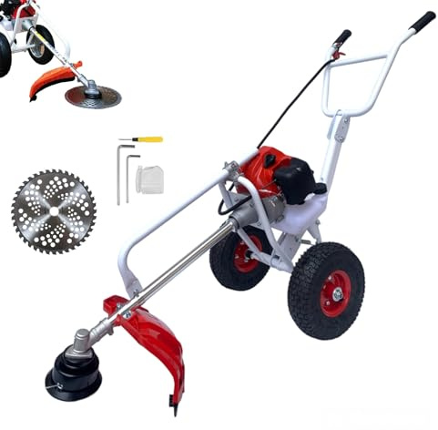 A.M.C. Decespugliatore a Scoppio 63CC 2HP 2 Tempi con Ruote a Spinta Tagliaerba Rasaerba Tosaerba a Carrozzella Carrellato per Giardinaggio Fai da Te