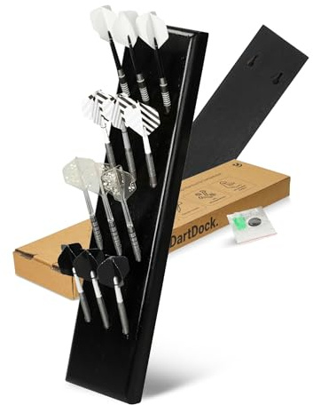 Dartpilhållare DartDock - Darthållare i massivt trä för upp till 12 dartpil - praktiskt darttillbehör för softdarts och steeldarts - väggfäste inklusive monteringsmaterial, Färg: svart