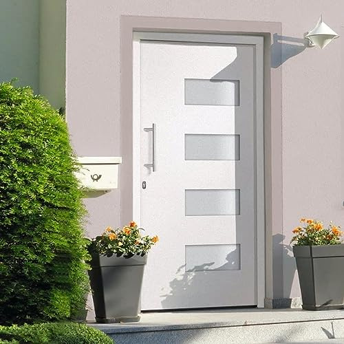 QJBSAVVA Haustür Weiß 110x210 cm Sicherheits-Eingangstür mit Zarge 5-Punkt-System Dreifachverglasung Aluminium PVC Robust für Haus und Büro