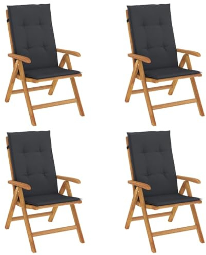 CIOURSTO Trädgårdsstolar, Massivt Teak och Vattenbaserad Färg, Hopfällbar Trädgårdsstol med Kuddar och Justerbart Ryggstöd, 60 X 74,5 X 104 cm (120 x 50 x 3 cm)