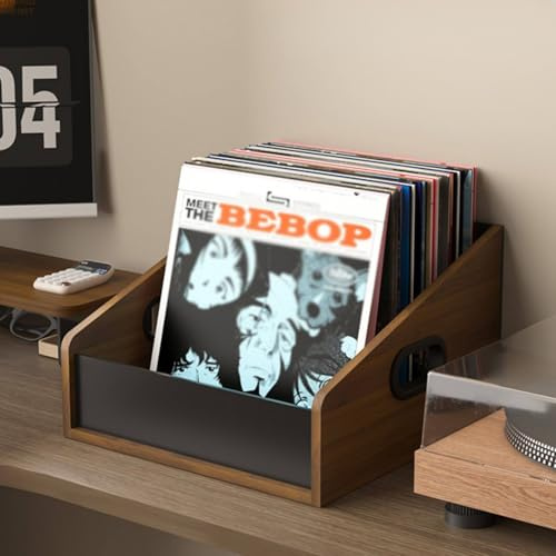 DKPLOE Support Tourne Disque Vinyle en Bois Meuble pour Platine Vinyle Support Platine Vinyle pour Jusqu’à 25 Albums IdéAl pour Le Salon Et La Salle de Musique(Marron,37.5X20X18.5CM)