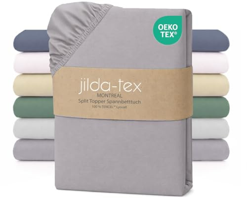 Tencel Spannbettlaken 100% Lyocell – Kühlend, Atmungsaktiv & Seidig Weich – Dünne Luftige Qualität – Spannbettlaken mit Rundumgummi für Matratzen (Dunkelgrau, Topper 180-200x200x200-220cm+20cm)